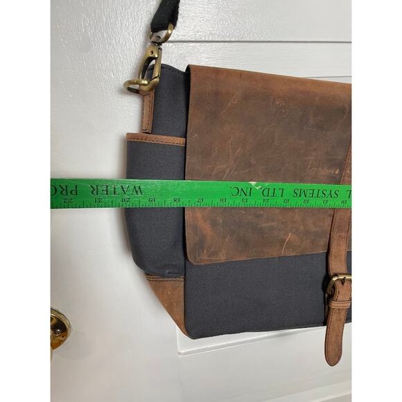 Men's Rugged Cowhide Leather Messenger Bag Laptop Carrier Charcoal Canvas Bag - Picture 10 of 13